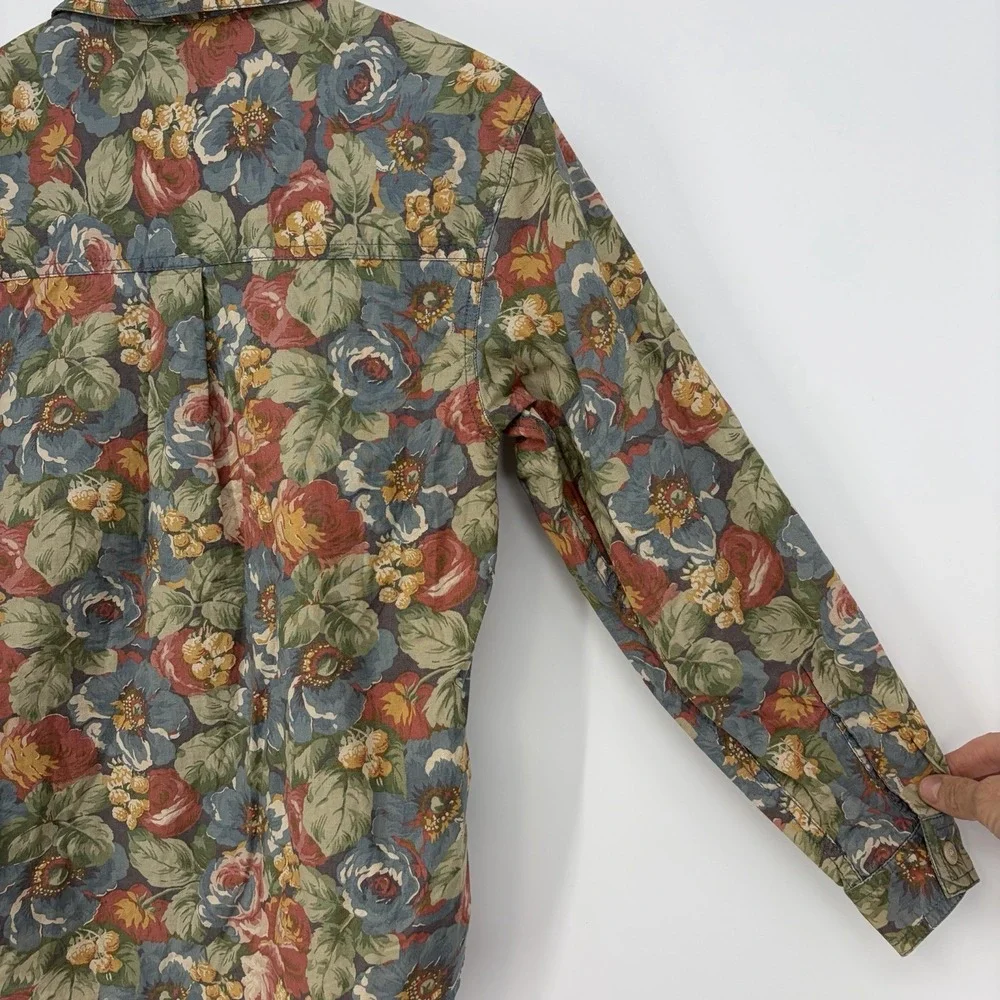 Vtg 90s Lizwear Floral Button-Up Shirt Petite P Cotton Liz Claiborne Cottagecore
